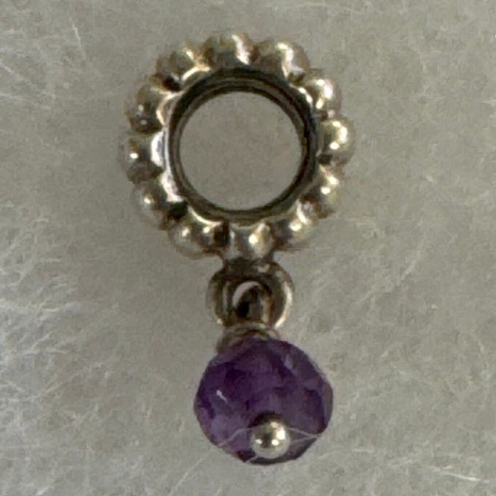Retired Pandora February Birthstone Dangle Charm #790166AM - SS & Amethyst